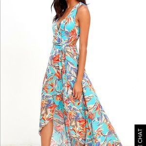 Turquoise Floral Print Wrap Dress